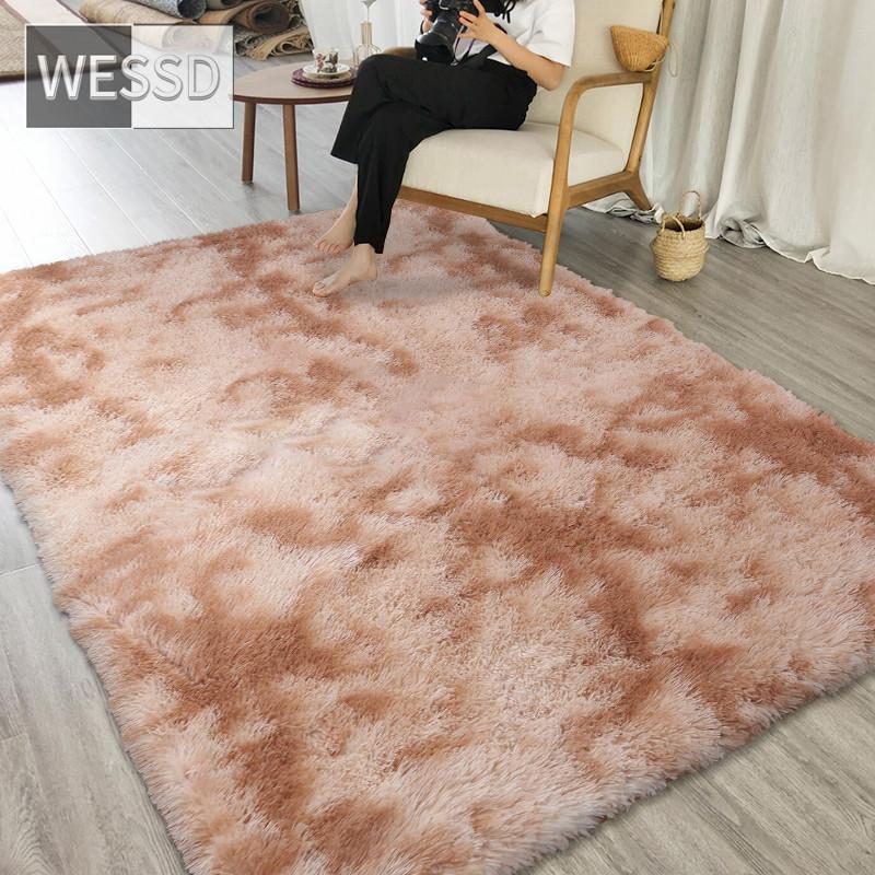 Плюшевый ковер для гостиной с градиентным разноцветным лохматым мягким напольным ковриком в спальне, лохматый ковер для детской комнаты