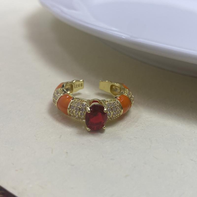 Fashionable Copper Open Adjustable Ring For Women Embellished With Colorful Zircon Stones