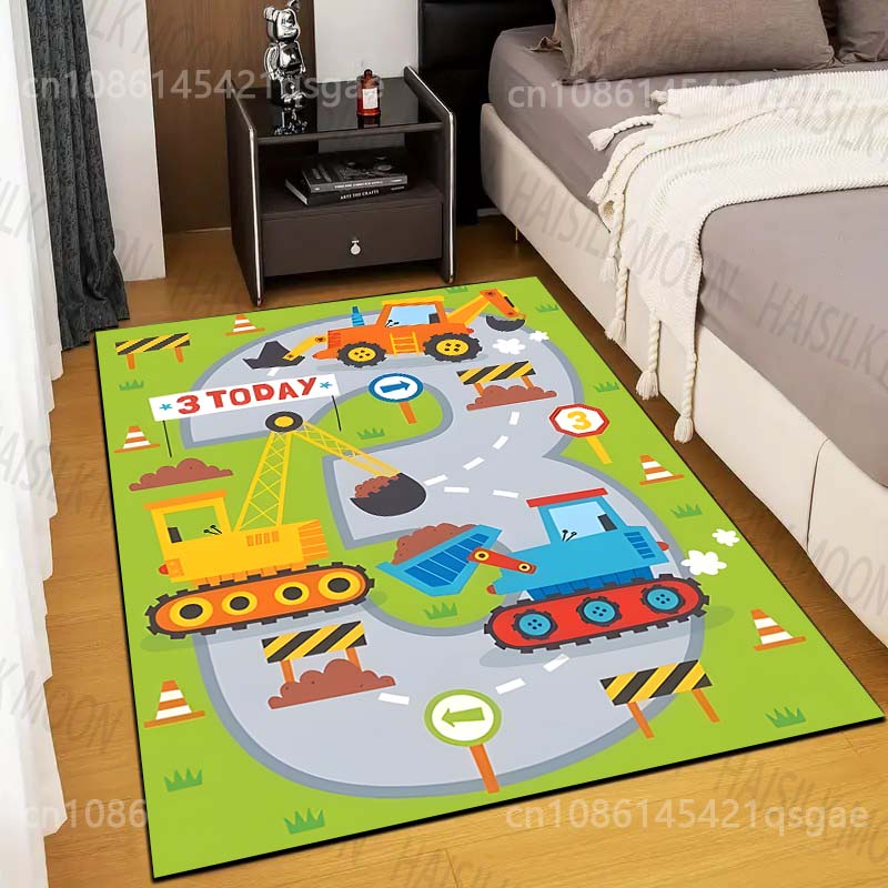 Cartoon Engineering Car Carpet for Living Room Bedroom Sofa Creative Doormat Home Decor Area Rugged Non-slip Mat Large Size