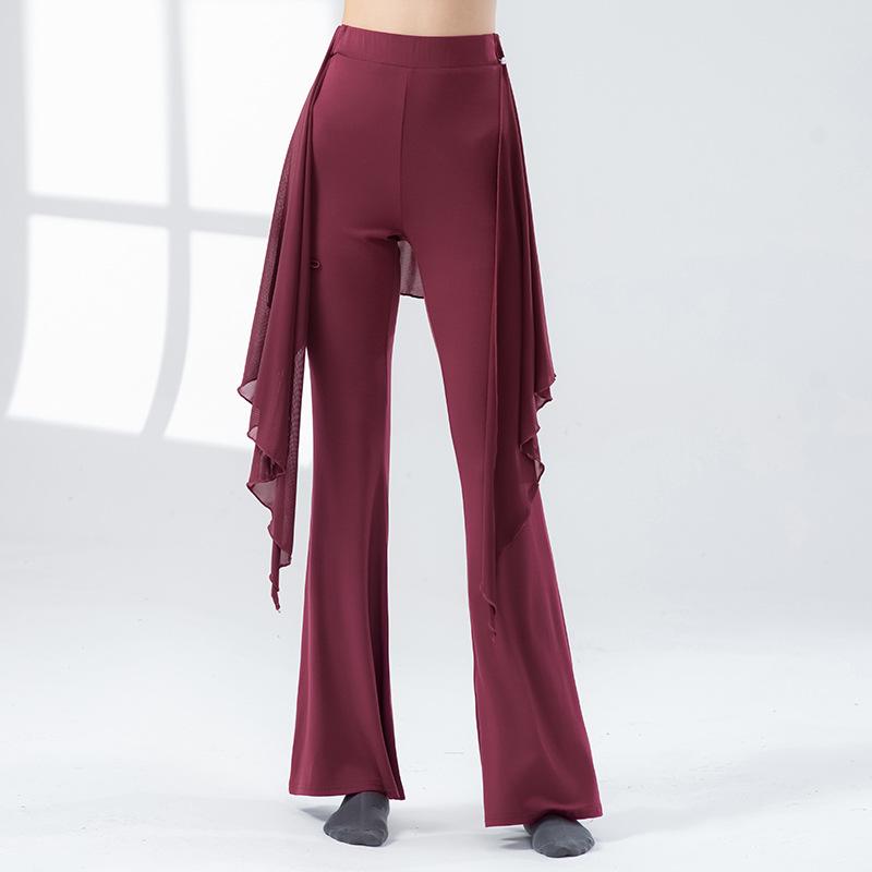 Одежда для современного танца Женские брюки с высокой талией, со шлейфом, свободные, с широкими штанинами, для взрослых, для практики классического танца, йоги, облегающие