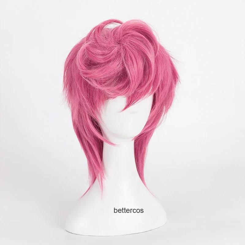 Golden Wind Trish Una Cosplay Wig Pink Short Heat Resistant Synthetic Hair Wig + Wig Cap