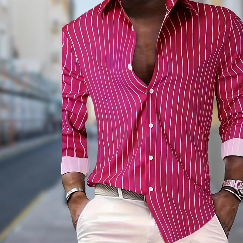 Men's Minimally Striped Design Printed Long Sleeve Shirts Casual Cardigan New Button Holiday Fashion Shirts