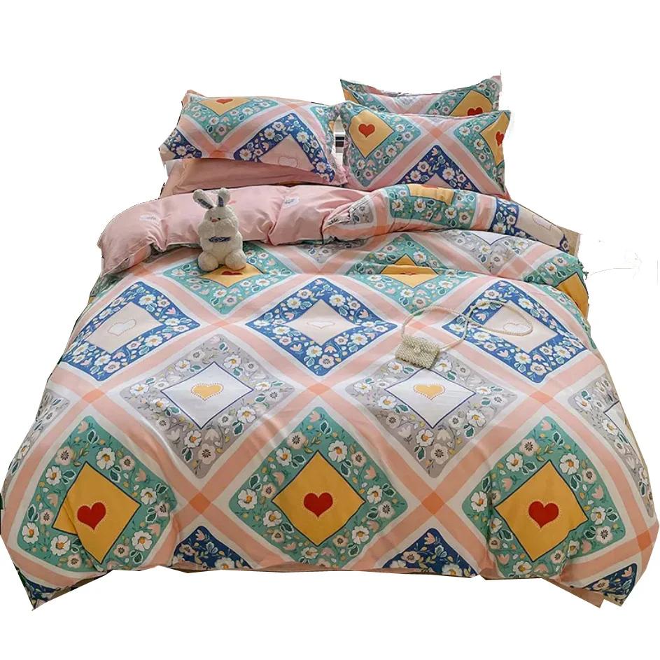 Floral Bedding Set for Kids Adult Bed Linen Duvet Cover + Flat Sheet + 2pc Pillowcase Single Queen King Size Home Textile B92M