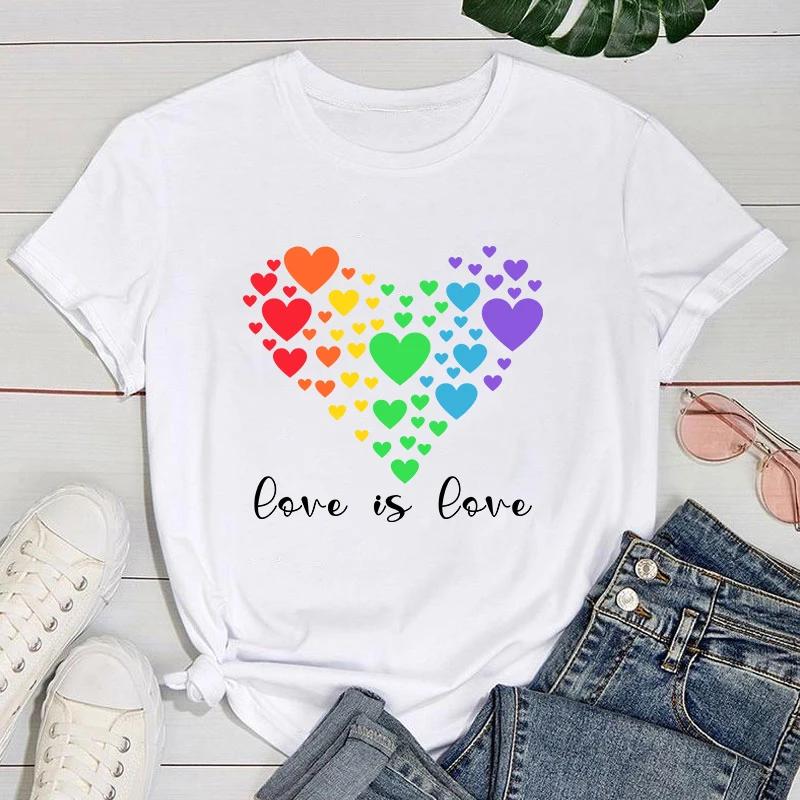 (Premium T-shirt)Women Fashion Summer T Shirts Lgbt Love Is Love Letter Print T-Shirts Female Short Sleeve Graphic Tee Casual T