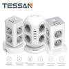 Tessan Башня с несколькими розетками и 3/4 USB-портами, удлинительный кабель 2 м, вертикальная вилка, электрическая розетка, защита от перенапряжения для дома