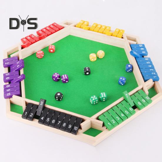 Shut The Box Board Game with 12 Dice Educational Dice Strategy Game 2-6 Players Kids Adults Family Night Party Interactive Wooden Close The Box Toy