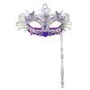 Fancy Party Masque Metal Masque with Handheld Stick Half Face Venetian Masque with Rhinestones for Women Men Prom Ball Mardi Gras Masquerade