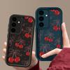Cherry Pattern Matte Soft Case For Smausng S25 Plus S24 FE S23 Ultra A36 A56 A16 A26 A15 A55 A35 A06 Lens Protection Shockproof TPU Phone Cover