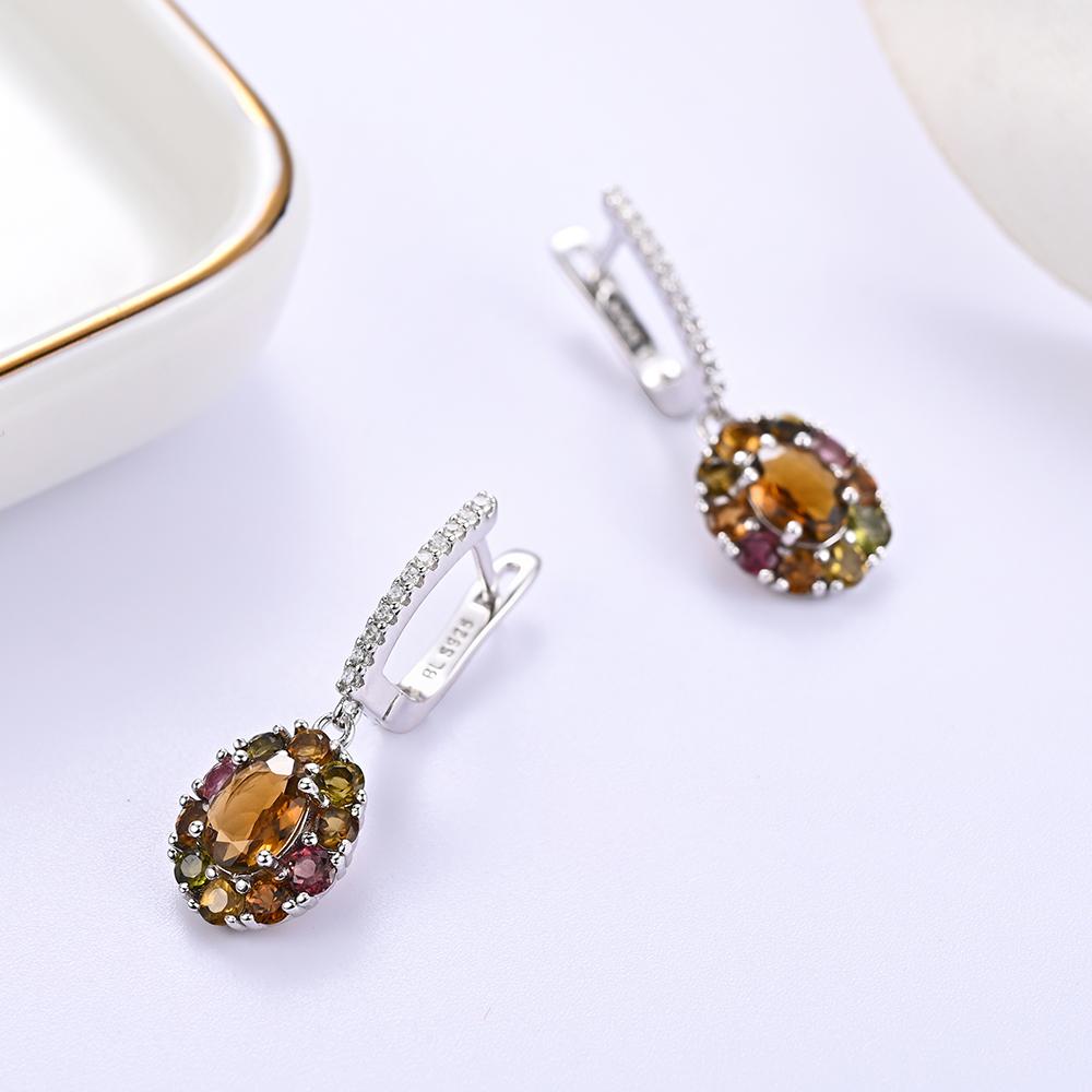 Великолепный набор из натуральных разноцветных турмалинов и серебра 925 пробы, изысканных ювелирных изделий для женских вечеринок и повседневных нарядов