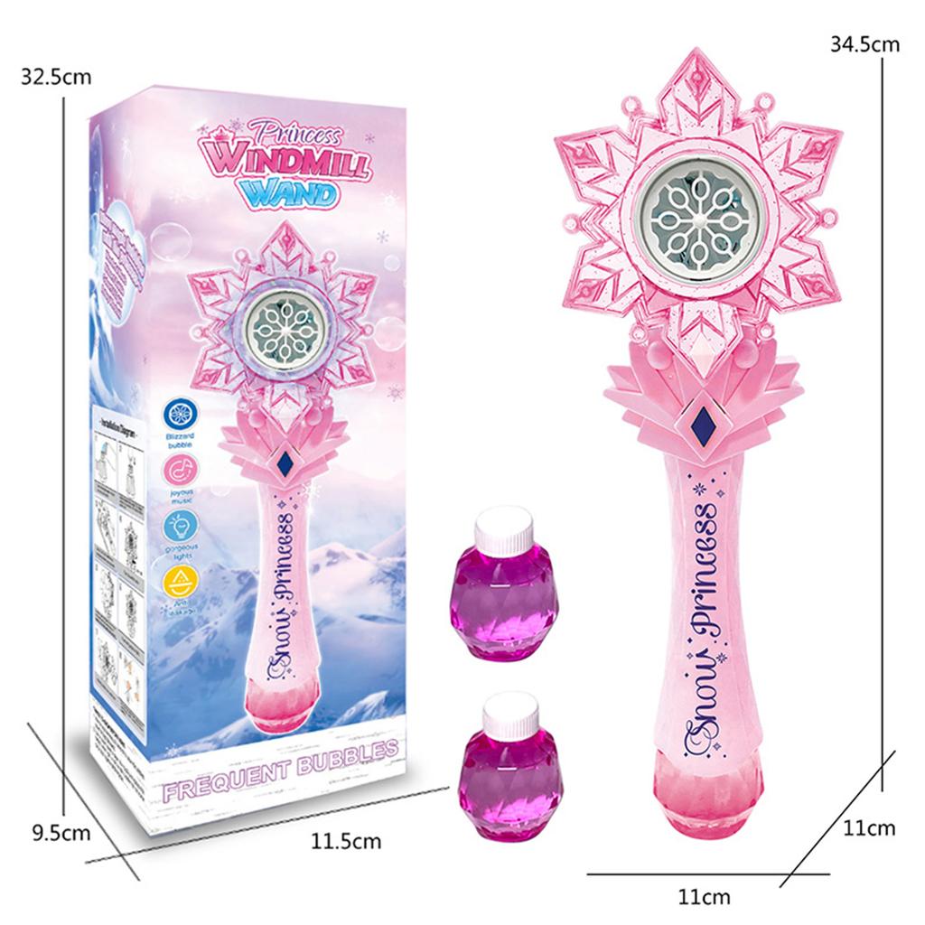 Princess Snowflake Magic Bubble Wand Electric Light Music Bubble Machine for Girls Kids Toys Birthday Gift