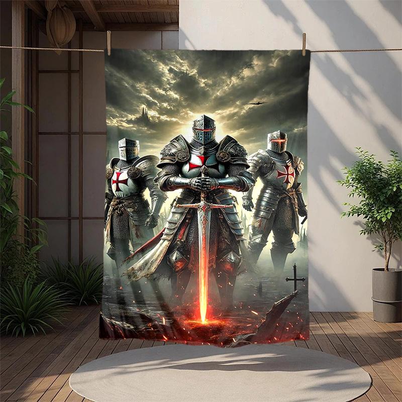 Cross Templars Knight Flannel Blanket Soft Warm All-Season Throw, Design for Camping, Car Travel, Hiking Sofa, Bed, Office Perfect Gift for Parties