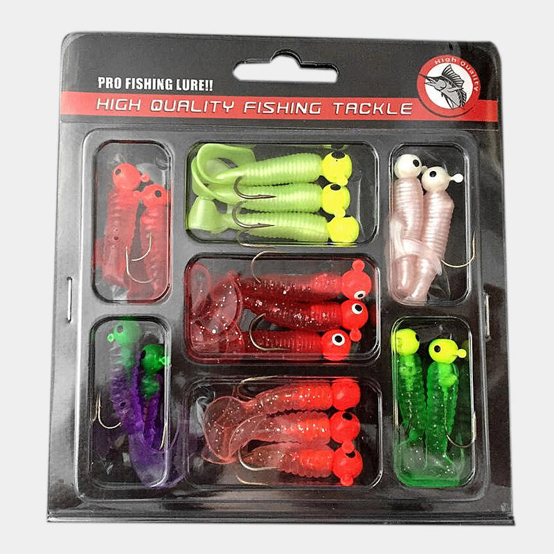 Набор рыболовных приманок Jig Lead Head Hooks Soft Worm Grub Single Tail Bait 17 шт.