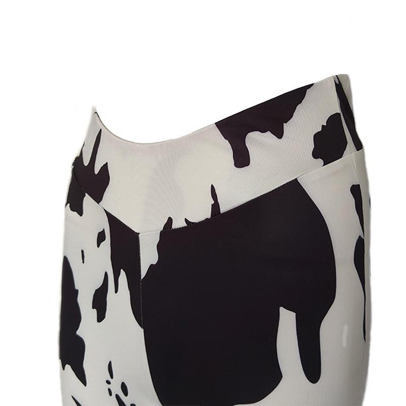 Womens Fashion Cow Print High Waist Casual Flared Long Pants