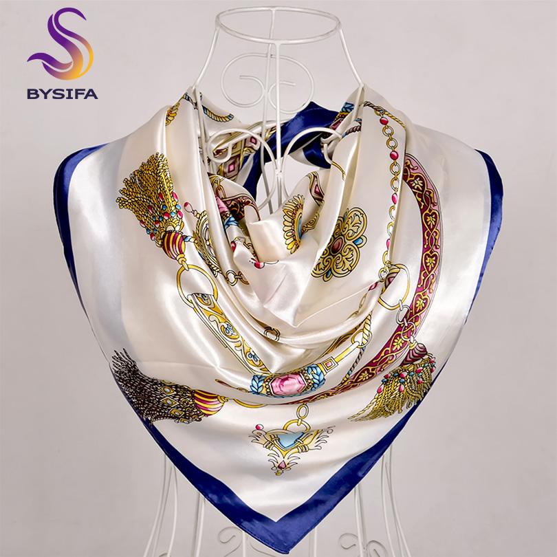 [BYSIFA] Scarf Winter Fashion Brand Square Scarves Shawls Sweet Pink Chain Design Scarves Bandana Spring Fall Head Hijab Scarf