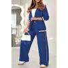 Pant Sets Women Wide Leg Pants Two Piece Set Button Coats Matching Sets Patchwork High Waist Elegant Trousers Pockets Sporty