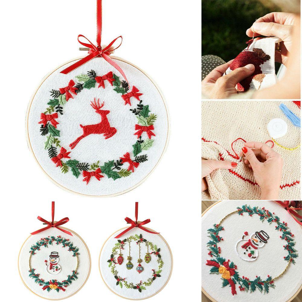 Punch DIY Crafts Needle Thread Xmas Embroidery Christmas Ornament Embroidery Hoop Cross Stitch Kit