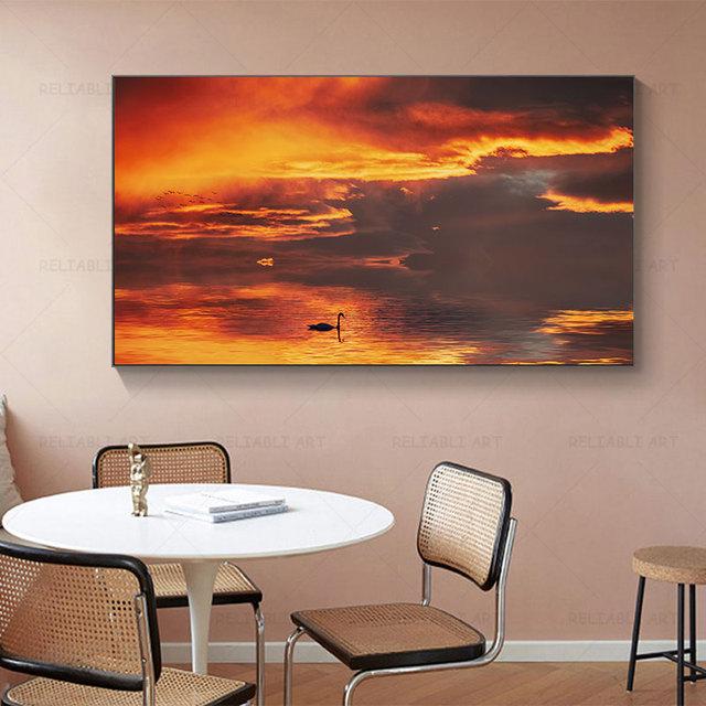 Landscape Pictures Seascape Posters Sunrise Sunset Canvas Painting Sky Fire Cloud Wall Art for Living Room Home Decor Cuadros No Frame