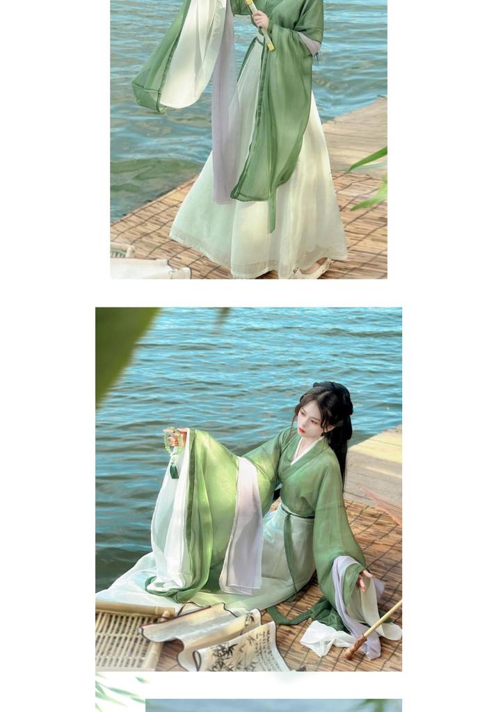 2026 Original Wei Jin Hanfu: Women's Fairy-Like Cross-Collar Set with Printed Wide-Sleeve and Eight-Panel Skirt for Spring/Summer