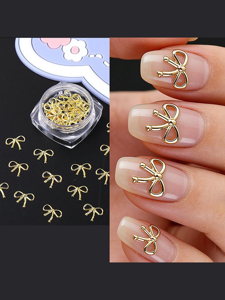 3 Bottle Boxed Nail Accessories Gold Silver Rose Gold Hollow Metal Bow Classic Bow Decoration Girls Square Bottle Metal Bow 2026