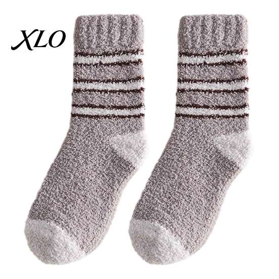 Skiing Thermal Layer Socks Thickened Coral Fleece for Men, Striped Mid-calf Socks, Soft Non-slip Cozy Winter Hosiery Fuzzy Crew Winter, Cold