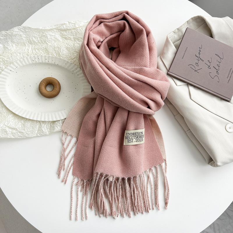 Новый двухсторонний двухцветный искусственный кашемировый однотонный шарф для женщин, зимний теплый шарф-шаль с бахромой для пожилых людей