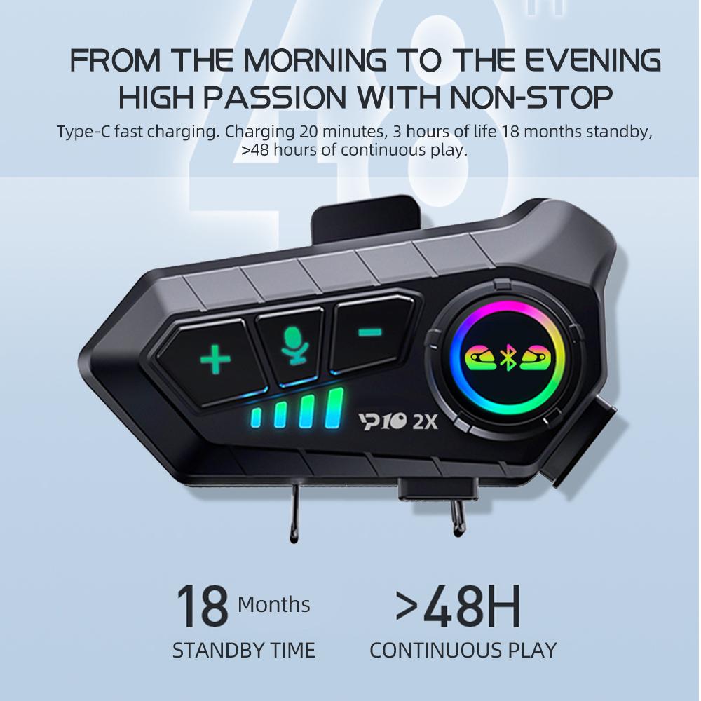 YP10 Motorcycle Helmet Intercom Bluetooth 5.3 Headset 300M Intercomunicador Riding Communication Wireless Interphone Waterproof Music Player Earphone