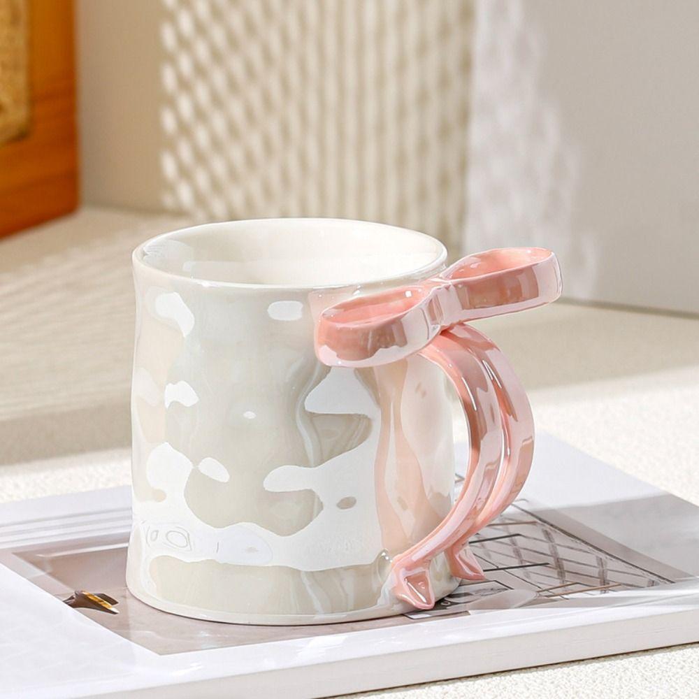 INS Bowknot Ceramic Mug Exquisite Ceramic Coffee Cup Safe Milk Container Girl's Gift