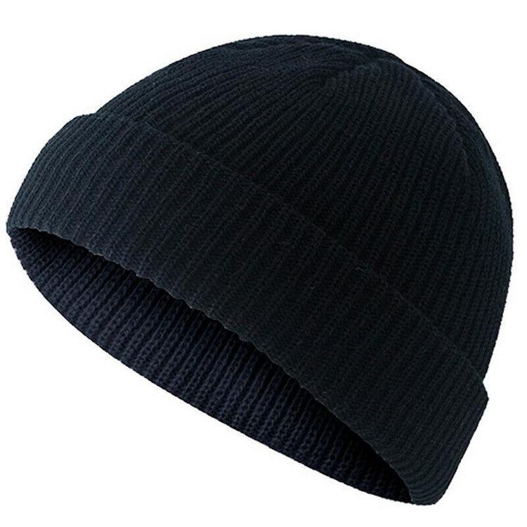 Mens Womens Solid Color Knitted Beanie Fisherman Cap Unisex Winter Warm Ribbed Turn Outdoor Activity Hats