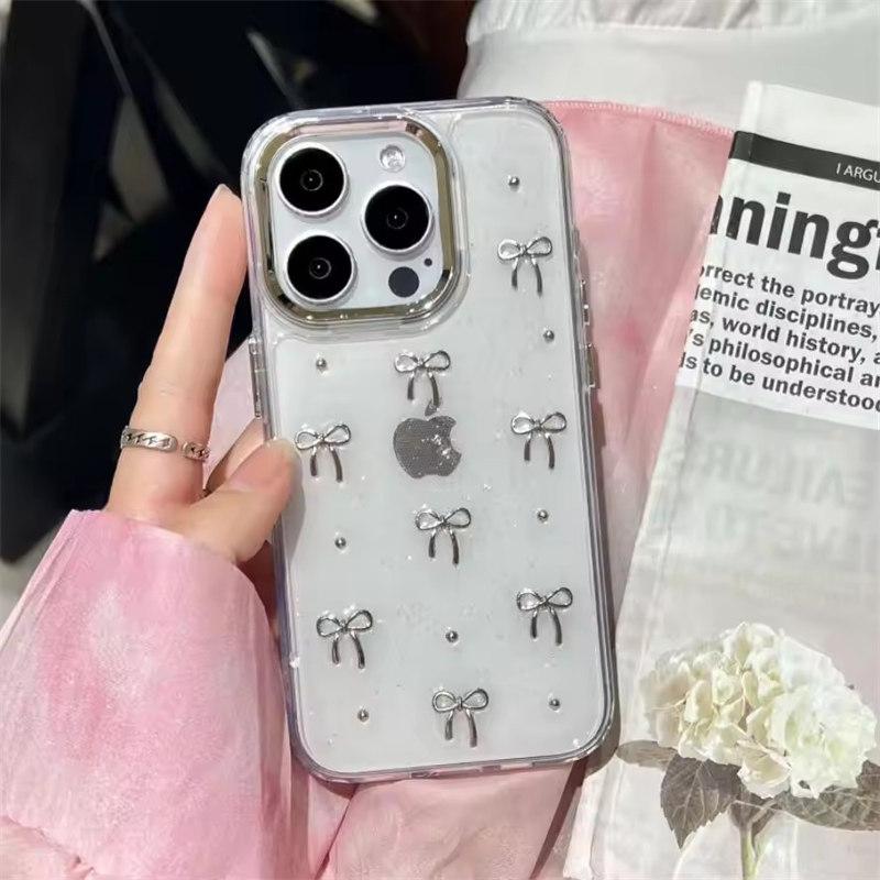 Luxury Clear Bling Glitter Bow Phone Case For iPhone 16 15 14 13 12 11 Pro Max Plus Transparent Silicone Shockproof Bumper Cover