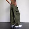 Men Cargo Pants Multi Pocket Oversized Solid Color Elastic High Waist Deep Crotch Ankle-banded Soft Breathable Hip Hop