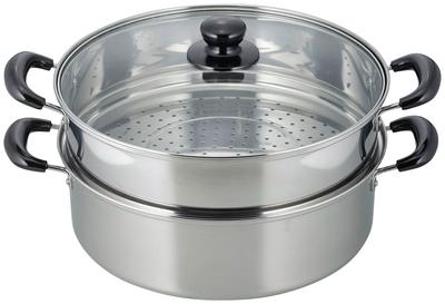 Пароварка Wahei Freiz Vense 30 см со стеклянной крышкой, совместимая с IH, нержавеющая сталь, серебристая, двухъярусная VR-8183