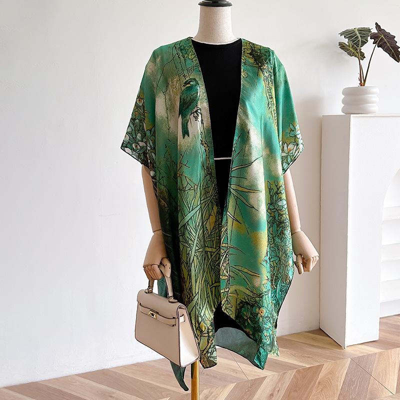 Spring And Summer Lijing Forging Sunscreen Silk Scarf Cape Split Shawl Femininity High-End Scarf Outer Wear
