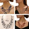 2Pcs/Set Exaggerated Bohemian Ethnic Style Necklace Earring Set Artificial Crystal Beaded Multi-layered Necklace Hook Earrings Set Jewelry Gift