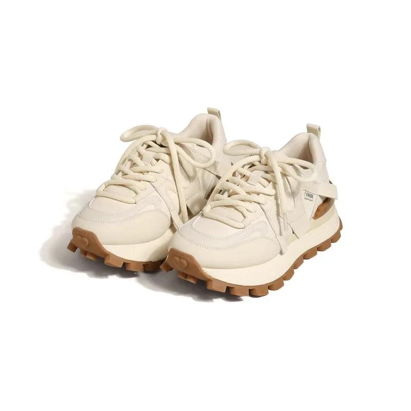 2025 Новые женские спортивные кроссовки из мягкой кожи на толстой подошве Универсальные кроссовки на мягкой подошве с вафельным рисунком Спортивные и повседневные кроссовки в стиле "папины" для женщин
