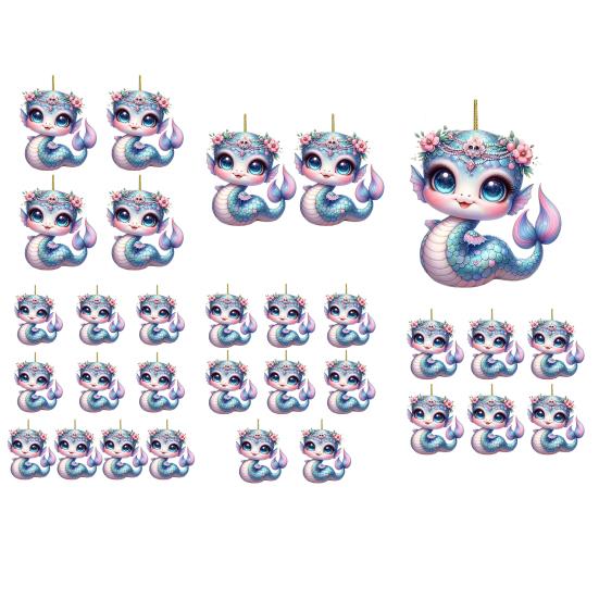 Подвеска в виде змеи-русалки, акриловое плоское украшение для автомобиля на Рождество, подвесная подвеска на елку, милый мультяшный подарок для влюбленных русалок на Рождество