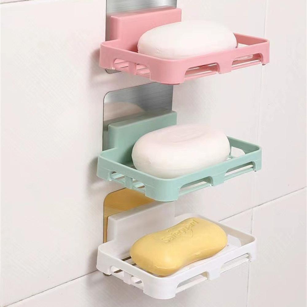 Wall Mounted Soap Box Drain Soap Dishes Holder No Trace Suction Cup Soap Dish Tray Waterproof Soap Box Bathroom Accessories