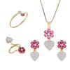 Комплект украшений с позолоченным кулоном в форме сердца с американскими бриллиантами, серьгами, браслетом и кольцом для женщин и девочек