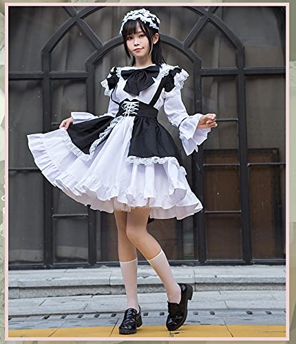 Одежда для горничной Косплей Длинный рукав Платье для горничной Черное Выше колена Готическая Лолита Черное [Lady Lazy] (M)