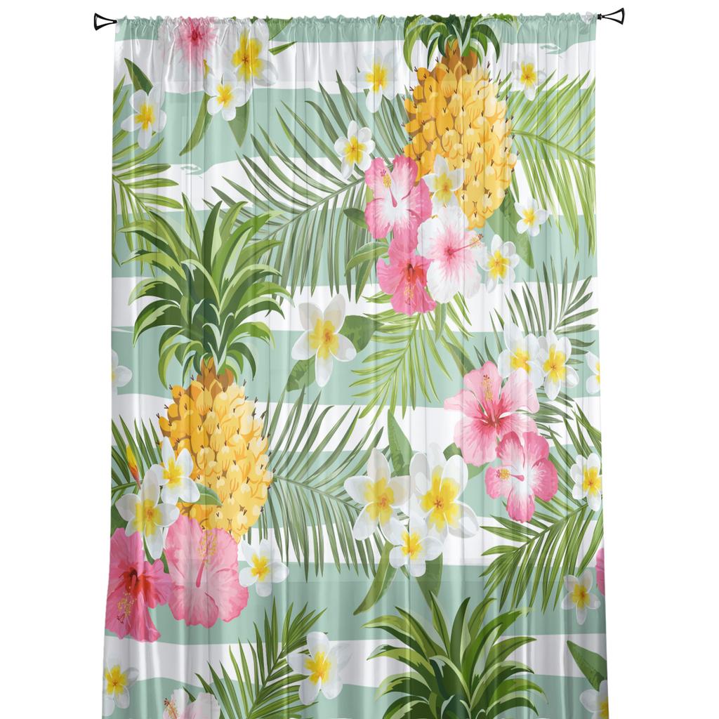 Прозрачные шторы с ананасами и тропическими цветами для украшения гостиной, оконные шторы для кухни, тюлевые шторы из органзы