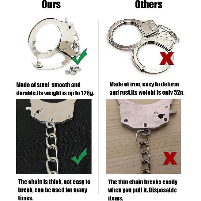 HOHAJIU Toy handcuffs with keys, metal toy handcuffs for children(Silver)