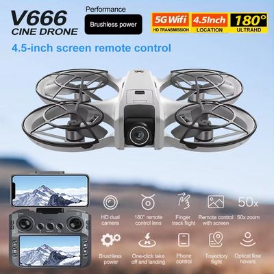 2025 V666 Drone 4K Professional HD Dual Camera UAV 5G WIFI FPV Aerial Photography 4.5-дюймовый экран Remote Control RC Dron Toys