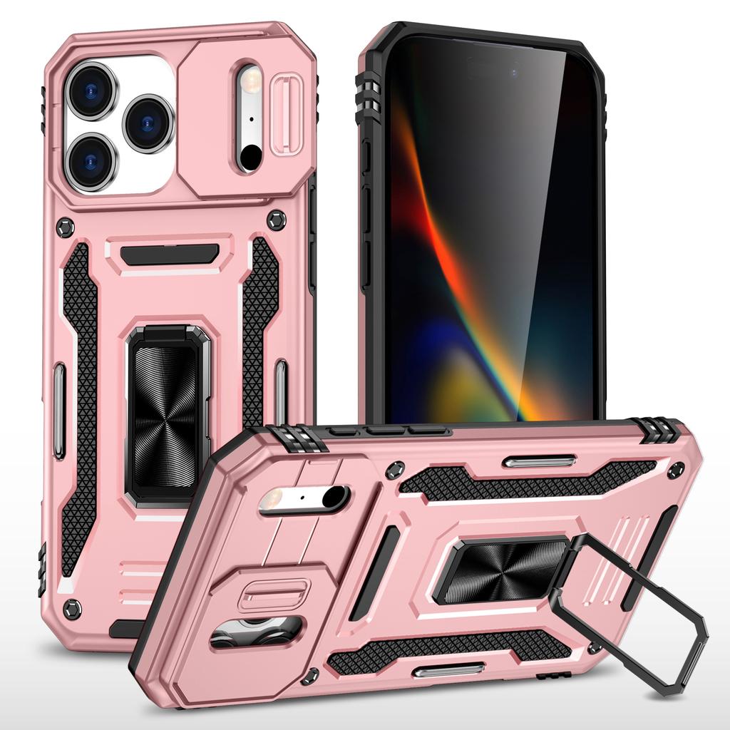 For iPhone 17 Pro Case Kickstand Slide Lens Lid PC+TPU Drop