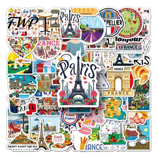 French Landmark Stickers for Scrapbooking 50Pcs France Travel Stickers, Vinyl Decals, Peel and Stick Durable Scratch Resistant PVC Decals Water