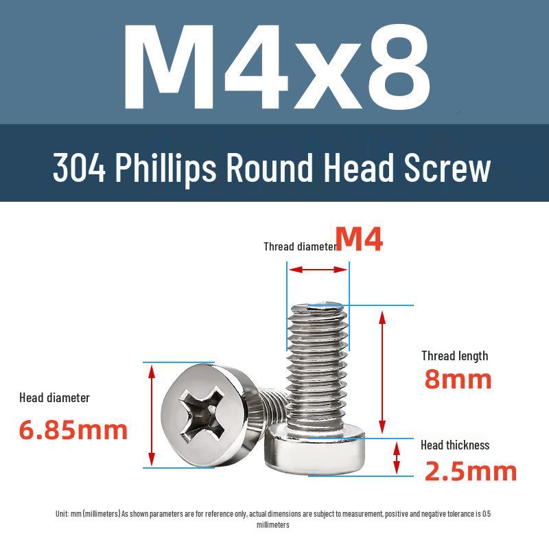 Yigu 304 Stainless Steel Phillips Round Head Machine Screws M2.5-M5