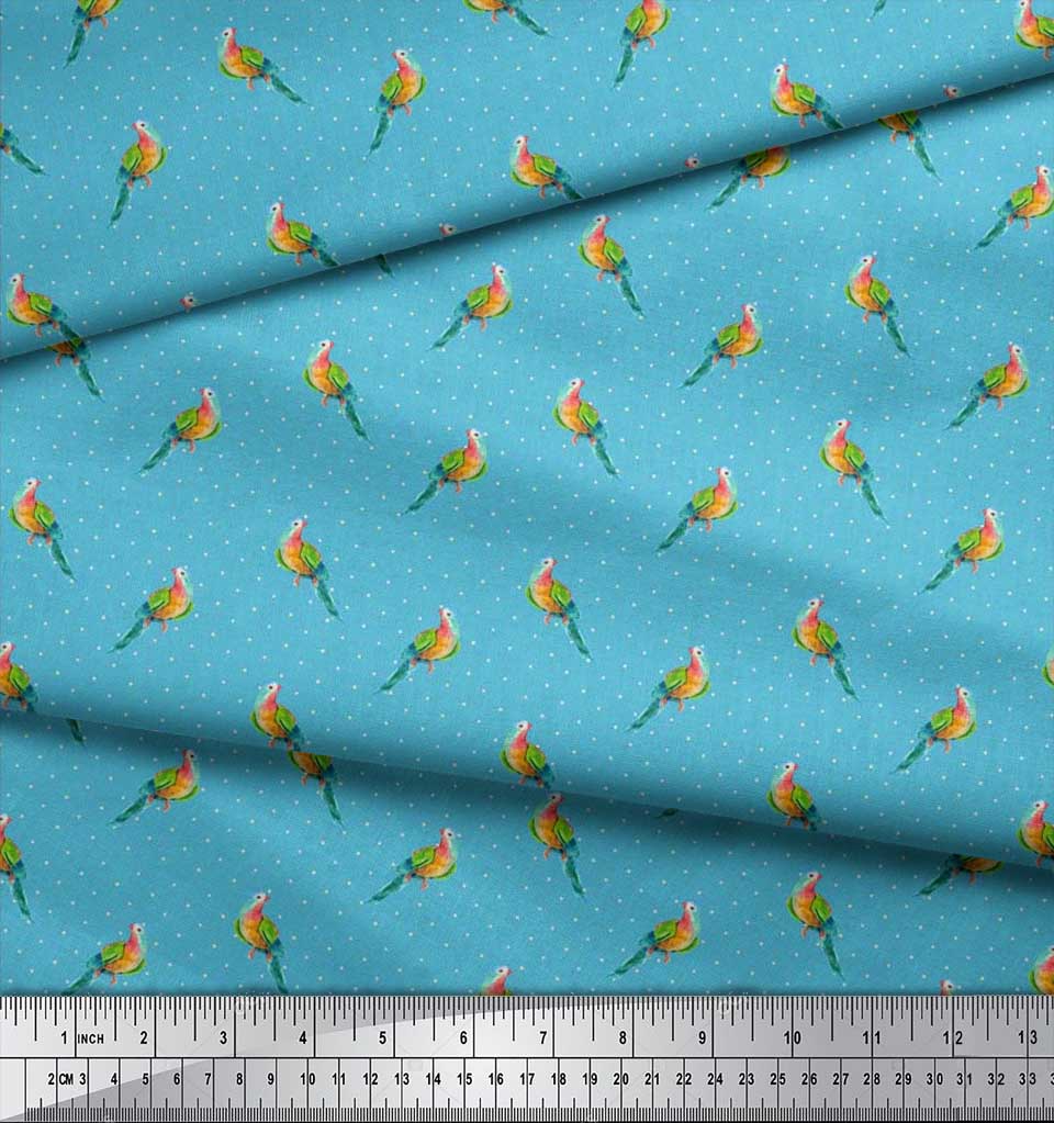 Soimoi Черная полиэстеровая креповая ткань с принтом в горошек и попугаев, ярд 42 дюйма