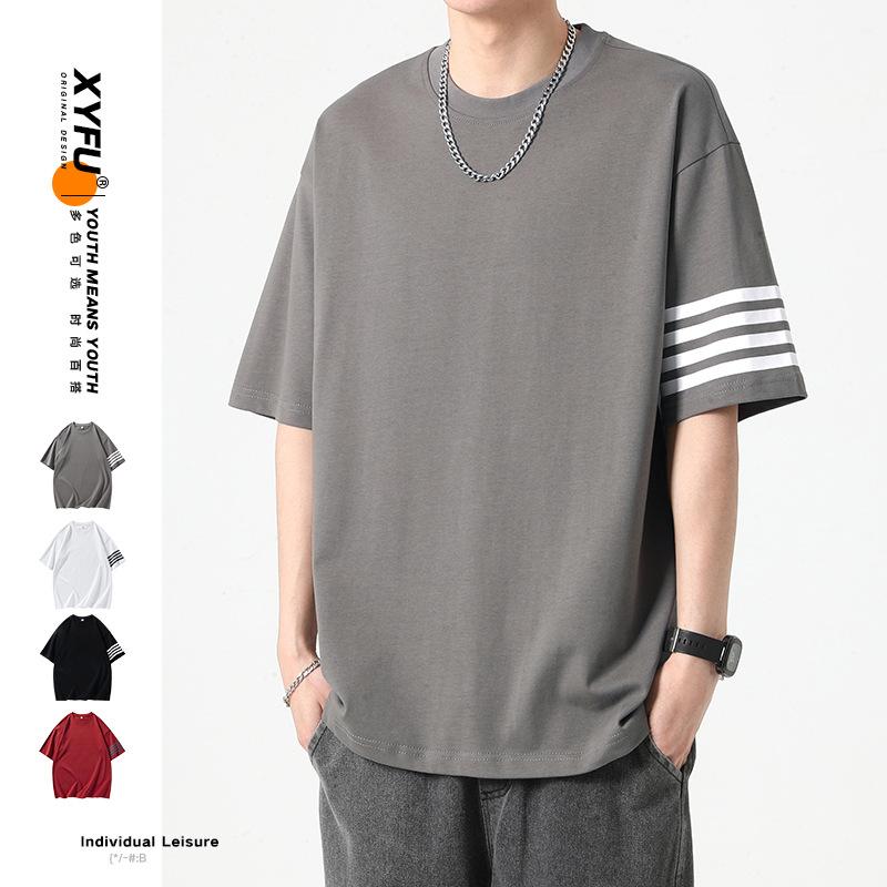 Мужская повседневная футболка с короткими рукавами, летняя футболка для пар, футболка с половиной рукавов, студенческая базовая свободная одежда