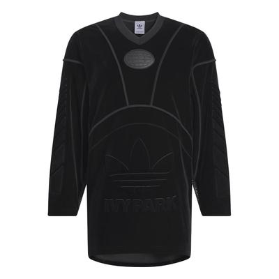 Футболка Originals X Ivy Park Collaboration FW23 из однотонного бархата с тисненым логотипом, унисекс, черная IT0262