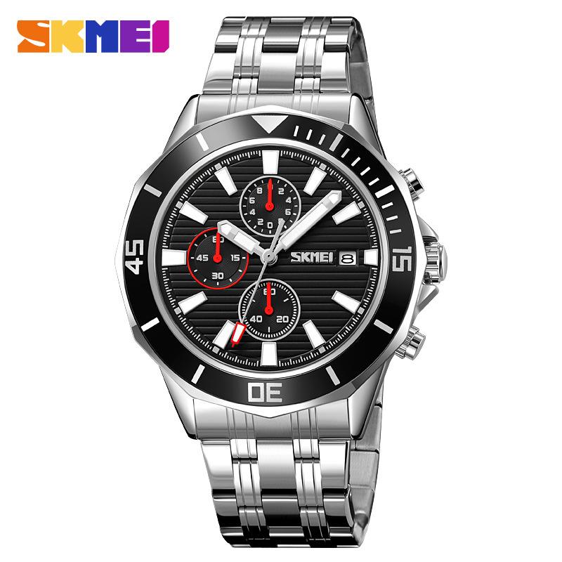 Новые часы Time Beauty Three Eyes Dial Chronograph Calendar Quartz Watch Men's Steel Belt Business Watch Waterproof Watch Men's Watch