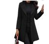 European and American Autumn and Winter Mid-length British Version Slimming Solid Color Slim-fitting Women's Woolen Coat with Lapel Women