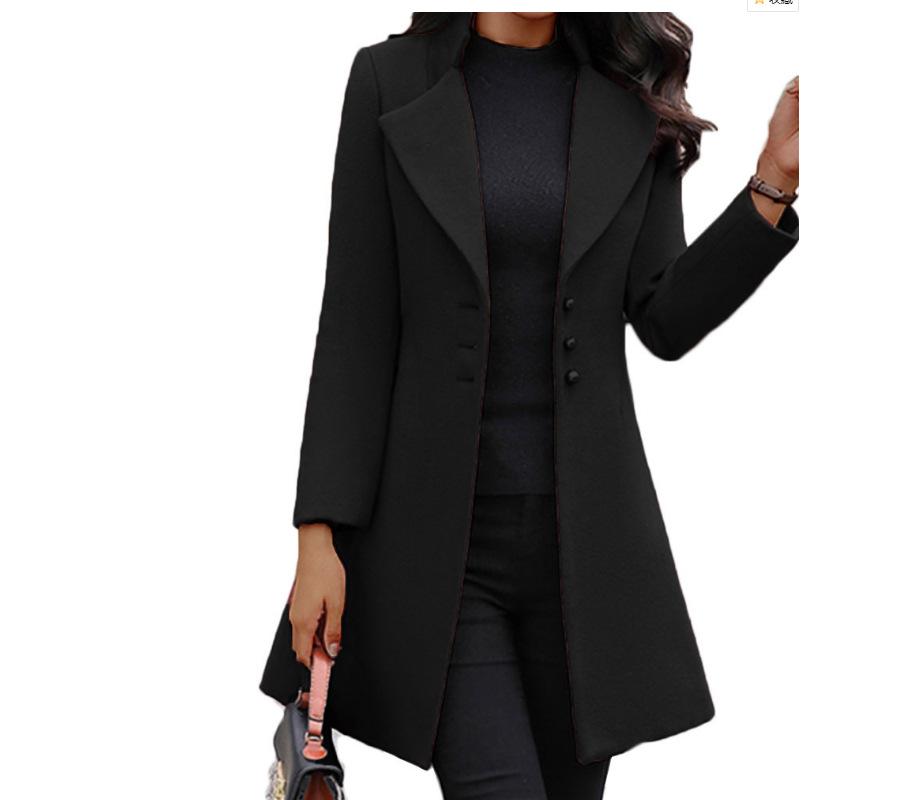 European and American Autumn and Winter Mid-length British Version Slimming Solid Color Slim-fitting Women's Woolen Coat with Lapel Women